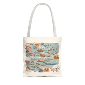 Sac fourre-tout illustré du Colorado, impression de carte d'état dessinée à la main, art de l'aventure