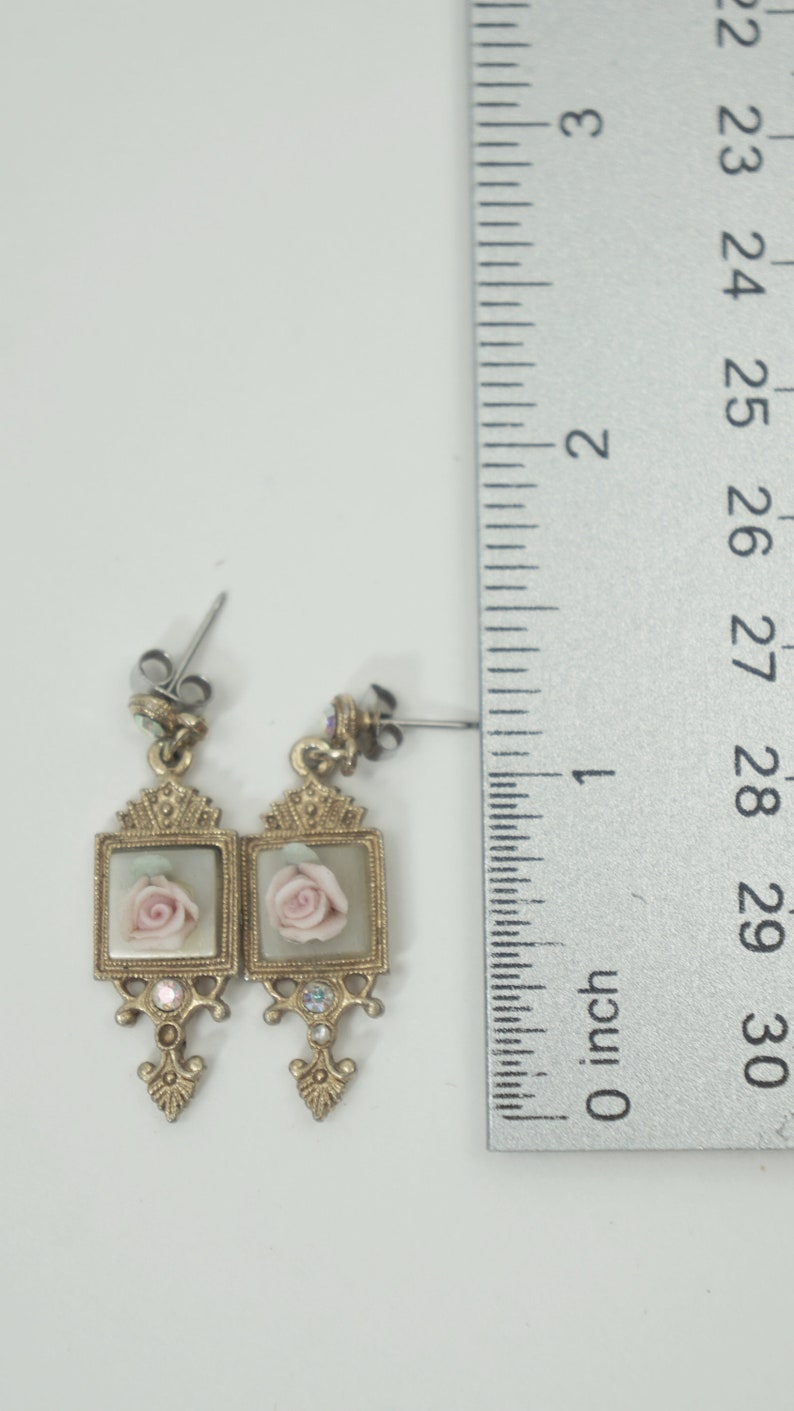 Vintage Unmarked Rose Dangle Earrings 3D Push Back Stud Rose Accessories Romantic Evening Formal Bridal Wedding