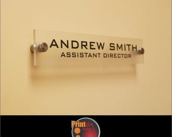 Personalized Office Door & Wall Name Plate - Custom Frosted Translucent Acrylic w/ Stainless Steel Legs -Professional Office Sign - FROSTED