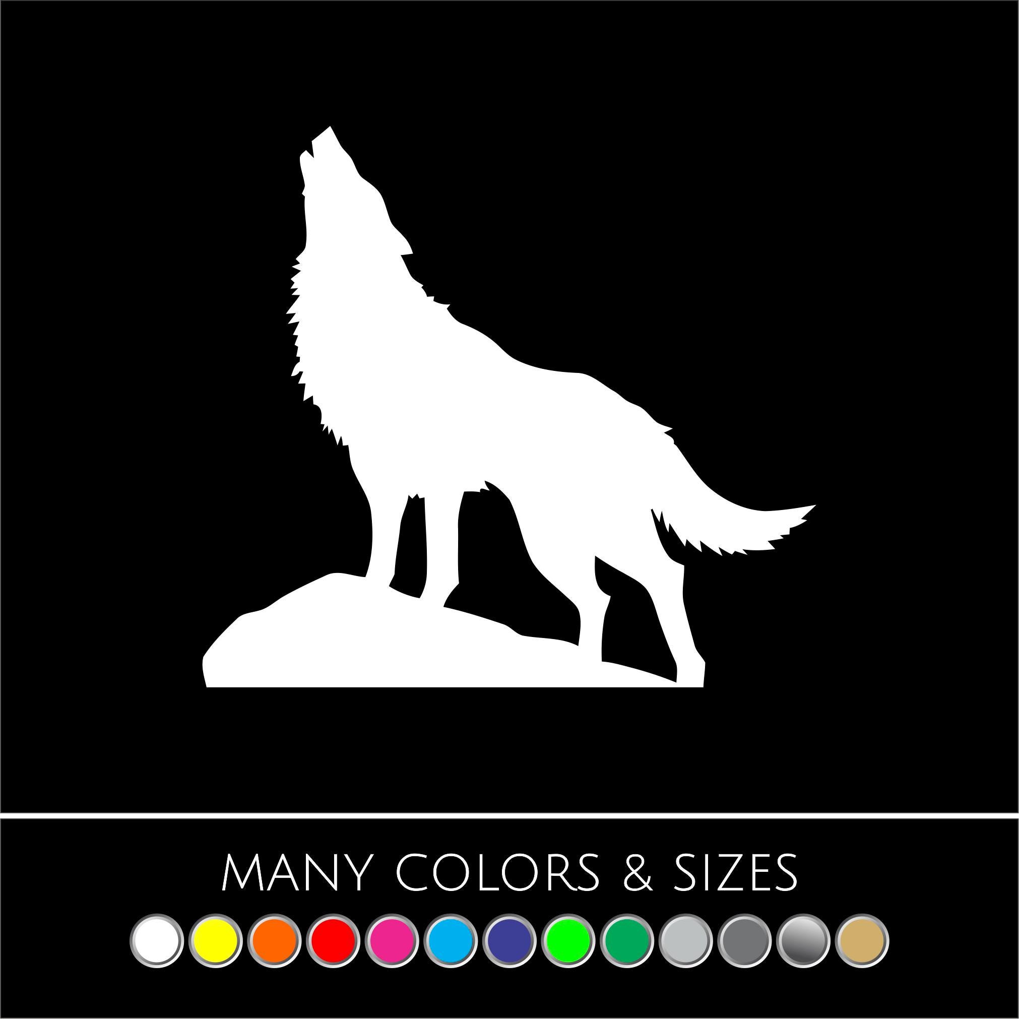 Wolf On Rock With Moon Vinyl Decal Sticker - Choose Your Size & Color, Self-Adhesive