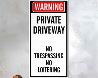 Private Driveway Sign – No Trespassing / No Loitering – 12×24 Aluminum Outdoor Sign – Weatherproof Metal Warning Sign