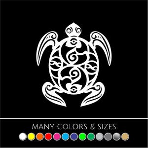 May include: White turtle design with intricate patterns on a black background. The image includes the text "MANY COLORS & SIZES" with a color palette below. The turtle is a stylized illustration, suitable for various applications.