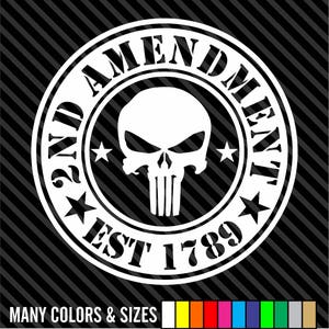 2nd Amendment Sticker - USA, Skull, Flag, Sticker, Decal, Car, Truck, Laptop, Cup - Many Sizes and Colors