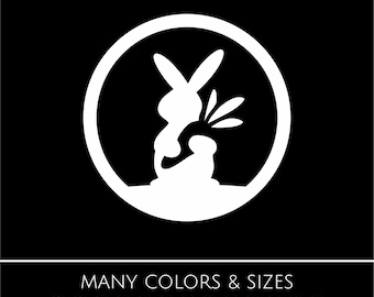 Bunny with Carrot Vinyl Decal | Cute Rabbit Silhouette Art | Animal Sticker | Many Sizes and Colors