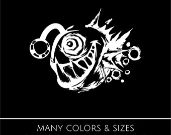 Anglerfish Monster Vinyl Decal | Deep Sea Horror Fish Sticker | Car, Laptop, Wall Art | Many Colors & Sizes
