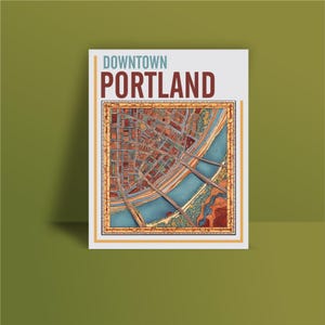 Downtown Portland Map Art Print — Vintage‑Style City Map Poster, Willamette River & Skyline Wall Art, Gift for Portland Lovers
