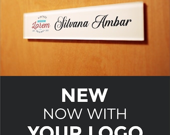 Personalized Logo Office Door Name Plate – Personalized Acrylic / Metal Full‑Color Sign – Custom Name & Title and Logo - FROSTED WHITE