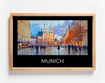 Munich Cityscape Art Print — Germany Travel Poster, Bavarian Architecture Wall Art, Housewarming Gift