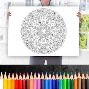 Huge Coloring Poster - Floral Mandala - Coloring Poster that can be Framed