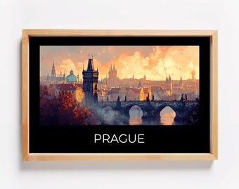 Prague Cityscape Art Print — Gothic Spires Travel Poster, Charles Bridge Wall Art, Czech Republic Home Décor, Gift