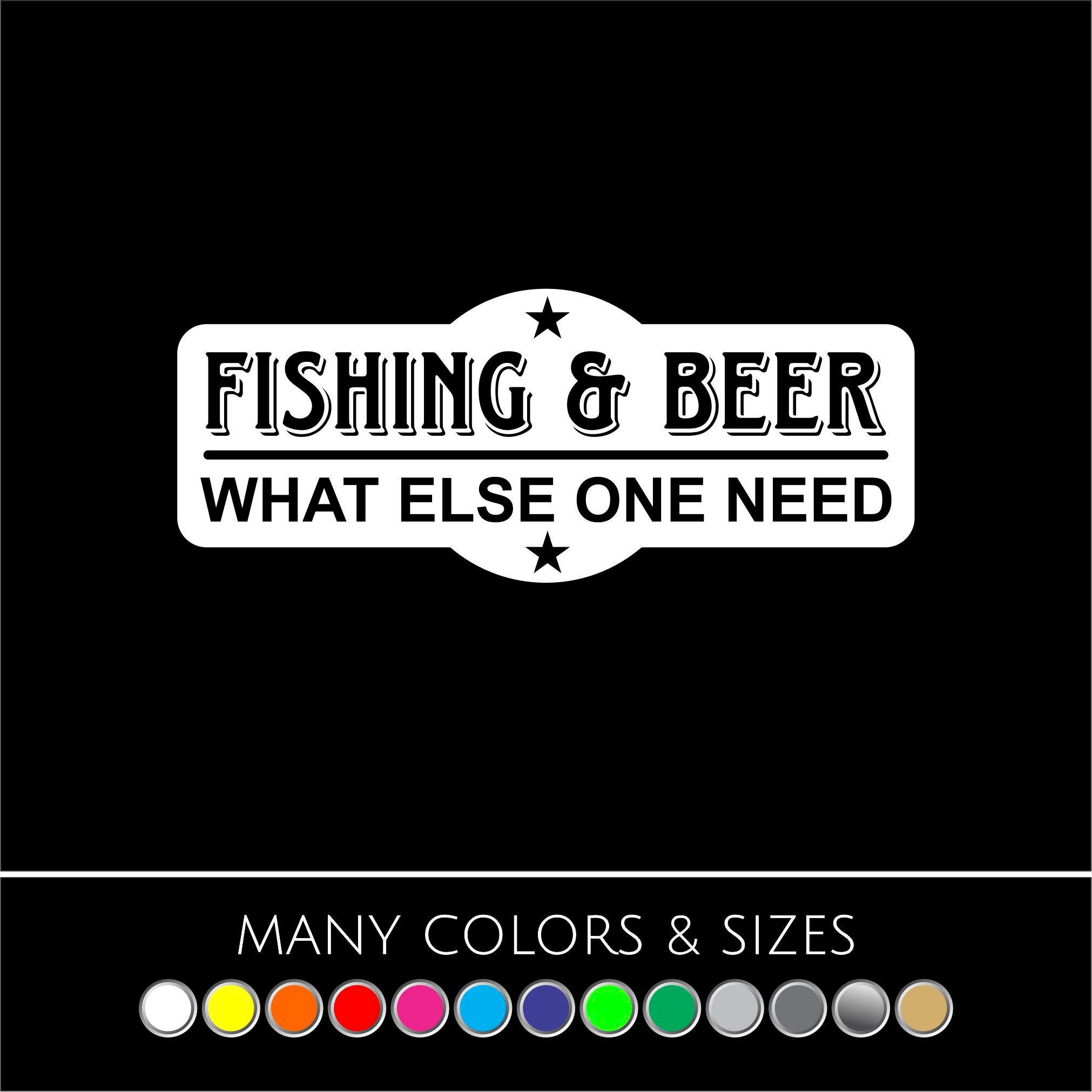 Fishing & Beer Funny Sticker Vinyl Decal Car Truck Jdm Dope Euro - Choice Of Colors 3.4" Tall X 8.5" Wide