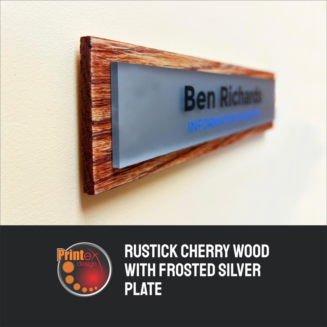 Rustic Office Sign Modern Office Sign – RUSTIC CHERRY Wood With Frosted Silver Plate - Etsy