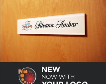 Personalized Logo Office Door Name Plate – Personalized Acrylic / Metal Full‑Color Sign – Custom Name & Title and Logo - FROSTED WHITE