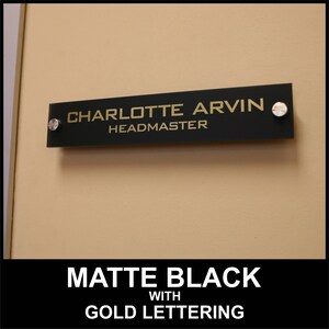 Personalized Office WALL SIGN Name Plate. Modern Stainless Steel Legs  with Matte Black Acrylic & 3 Lettering Color Choices