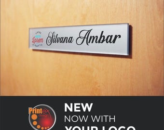 Personalized Logo Office Door Name Plate – Personalized Acrylic / Metal Full‑Color Sign – Custom Name & Title and Logo - FROSTED SILVER