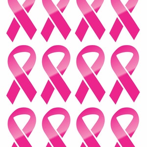 Pink Ribbon Vinyl Decals / Stickers / Bulk Labels Breast Cancer Awareness 12pk