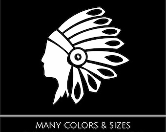Indian Chief Vinyl Decal | Native Art Sticker | Tribal Headdress Decal | Car, Laptop, Water Bottle