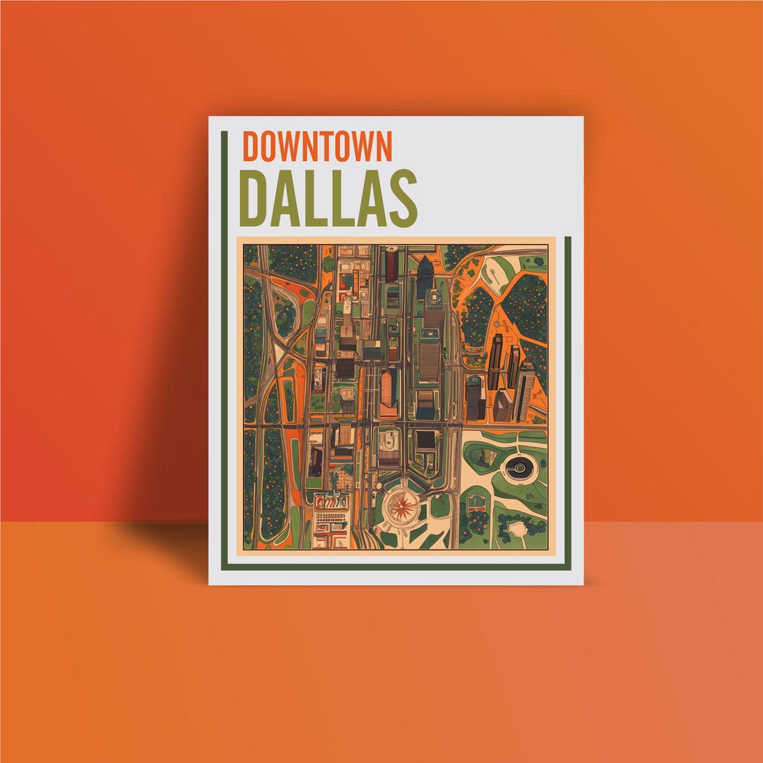 DALLAS Downtown Map Art Print, Travel Art Print, Travel Gift, Travel ...