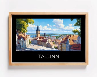 Tallinn Cityscape Art Print — Medieval Old Town Travel Poster, Estonia Rooftops & Spires Wall Art, Baltic Gift