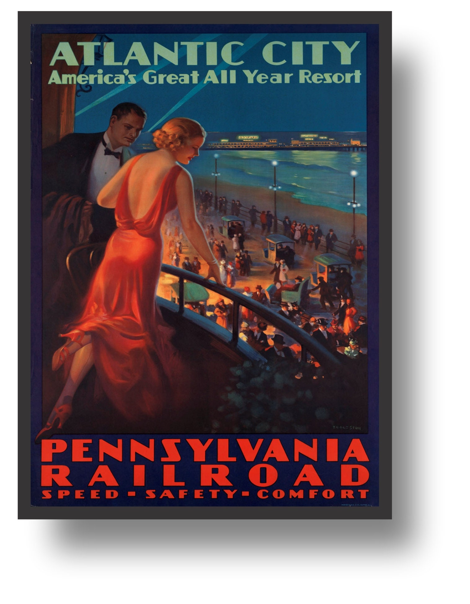 Vintage Atlantic City Poster High Quality Art Print Etsy