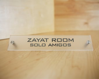 Personalized Office DESK SIGN Name Plate. Modern Stainless Steel Legs with Frosted Translucent Acrylic Face