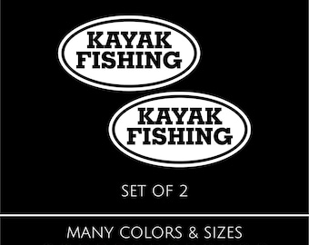2 Kayak Fishing Decals – Waterproof Vinyl Stickers for Car, Truck, Boat, Tackle Box – 14 Color Options