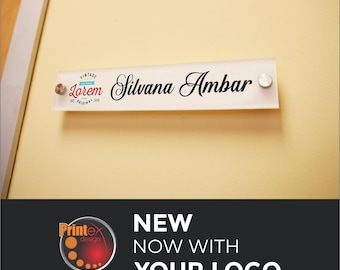 Custom Logo Office Wall Name Plate – Personalized Acrylic / Metal Full‑Color Sign – Custom Name & Title and Logo - Gift for Your Office