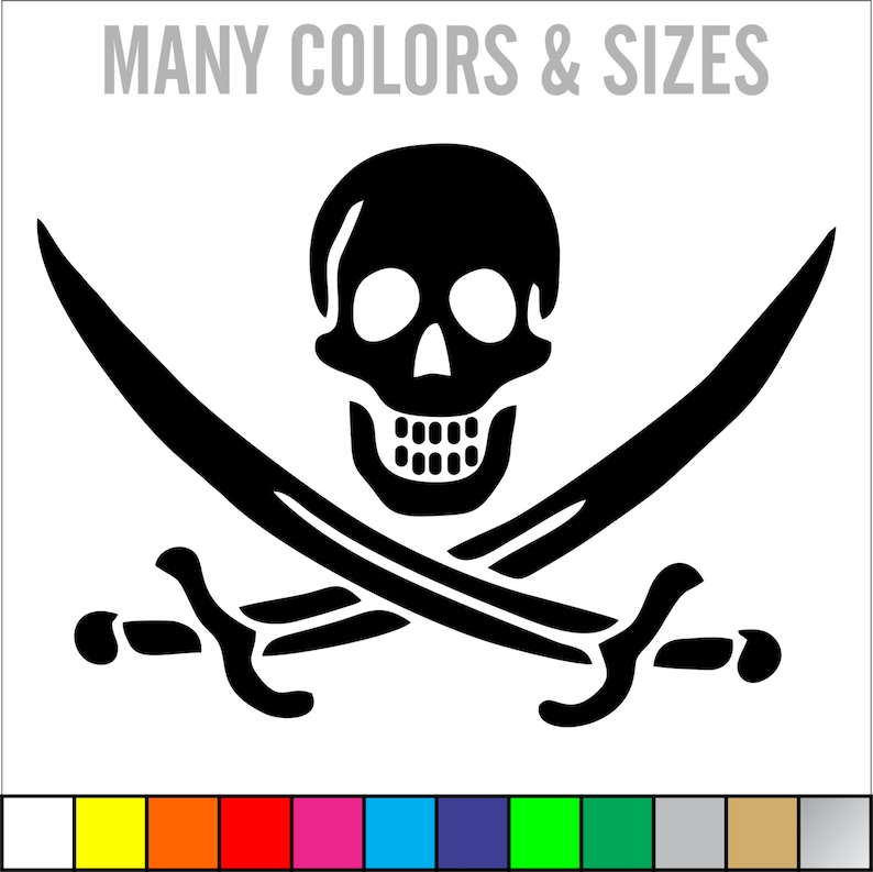 3 Inch wide Jolly Roger SKULL Vinyl Decal Sticker Die Cut