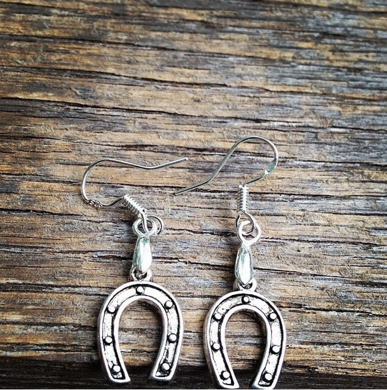 Antique Silver Lucky Horseshoe Dangle Earrings Etsy