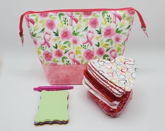 Cancer support; zippered cosmetic pouch; zippered cosmetic bag; cosmetic bag; beauty bag