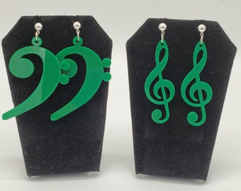 Bass clef; treble clef; music; earrings; acrylic; jewelry