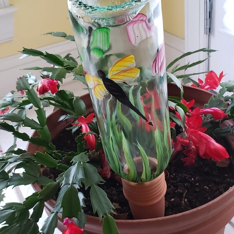 Plant Watering Bottles/hand Painted Wine Bottles Etsy