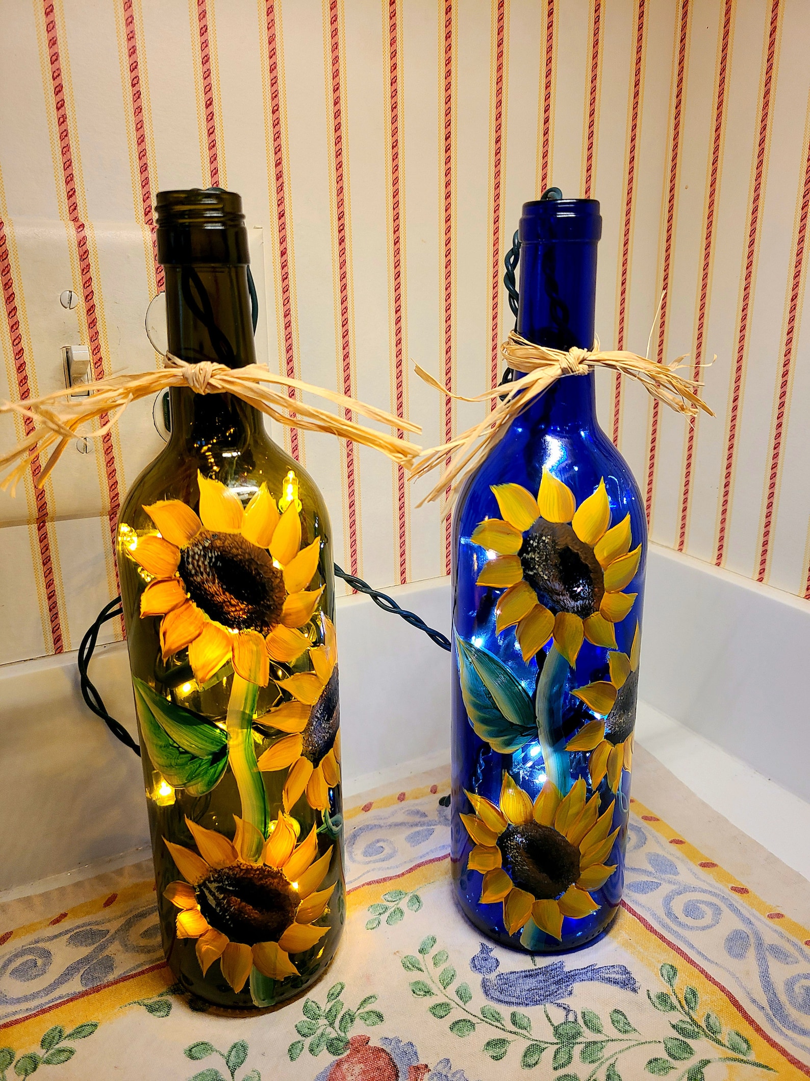 Sunflower Lighted Wine Bottle Etsy