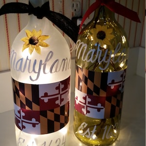 Maryland Flag Lighted Wine Bottle