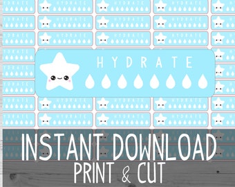 AFDRUKBARE Kawaii Star Hydrate Planner Stickers Hydratatie Drink Water Inname Gym Planner Stickers Erin Condren Instant DOWNLOAD alleen Stickers