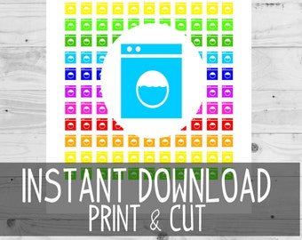 PRINTABLE Rainbow Washing Machine Laundry Planner Stickers Happy Planner Kawaii Stickers Colorful Erin Condren Digital Download Ins