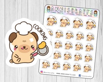 Pug Cooking Planner Stickers Cute Kawaii Animal Dog Planner Stickers Erin Condren Kikki K Filofax Big Mini Chores Planner Stickers