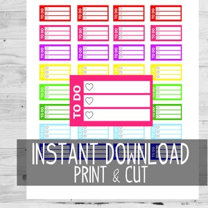 PRINTABLE To Do Stickers Planner Stickers Happy Planner Checklist Heart Stickers Colorful Rainbow Stickers Erin Condren Lifeplanner