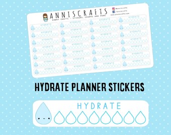 Hydrate Stickers Planner Stickers Happy Planner Kawaii Stickers, Drink Up, Health Stickers,  H2O Water Intake Stickers AC11