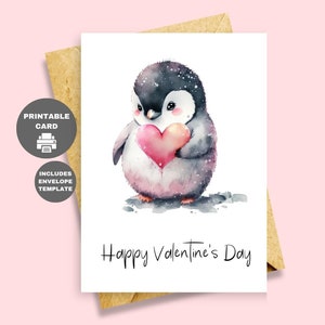 Afdrukbare Valentijnsdagkaart Pinguïn Leuke Valentijnsdagkaart Direct downloaden pdf Kaart van 5 x 7 inch Leuke Valentijnsdagkaart Liefdeskaart