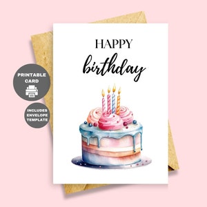 Druckbare Geburtstagskarte Happy Birthday Karte Kuchen Sofortiger Download Karte Für Sie 5 x 7 Zoll PDF Einfache Geburtstagskarten Süße Geburtstagskarte