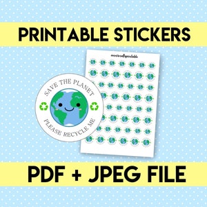 IMPRIMÍVEL Salve o planeta, recicle-me, adesivos de reciclagem, salve o ambiente, recicle, vidro, plástico, papelão, adesivos fofos kawaii