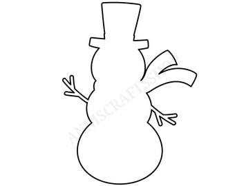 May include: Printable outline of a snowman with a hat and scarf. The snowman is facing the right side of the image. The image has the text "Printable Snowman" and "Instant Download" at the top and bottom of the image.