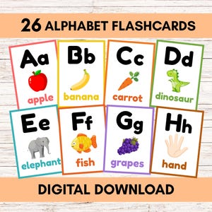 Digitale AZ-alfabetflitskaarten, ABC-kaarten, Educatieve kaarten voor kleuters, Alfabet Leren Alfabet Leuk Leren Peuter Homeschool Kinderen Alfabetkaarten