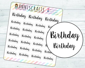 27 Script Birthday Planner Stickers, Handwritten Font, Black Planner Stickers, Birthday Stickers, Erin Condren Stickers, Birthday Marker