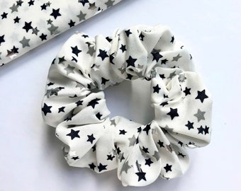 Stars Scrunchie Black and White Scrunchie Hair Tie Accessory Gifts for Her Black Stars Hair Tie Galaxy Dots Scrunchie