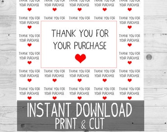 PRINTABLE Thank You For Your Purchase Rectangle Stickers Cut Yourself Download Printable Packaging Labels handmade