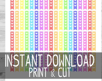 PRINTABLE Rainbow Heart Checklist Flags Planner Stickers Vertical Happy Planner Erin Condren, Instant Download, ECLP Planner Sticke