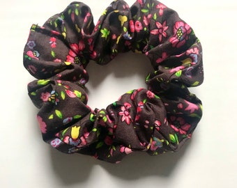 Brown Floral Scrunchie Hair Tie Flower Hair Tir Scrunchie Hair Accessory Gift For Her Girls Women Gift Scrunchie