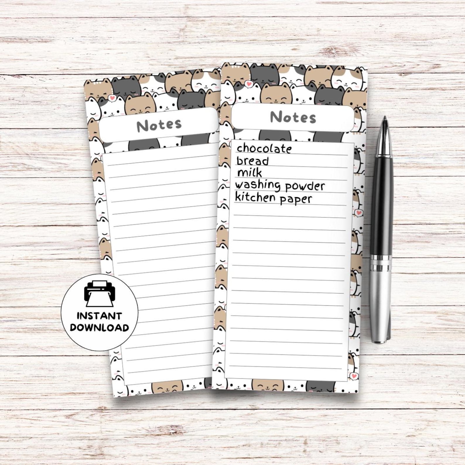 Printable Cat Notepad Cat Stationery Cats Theme Printable Notepad Note ...